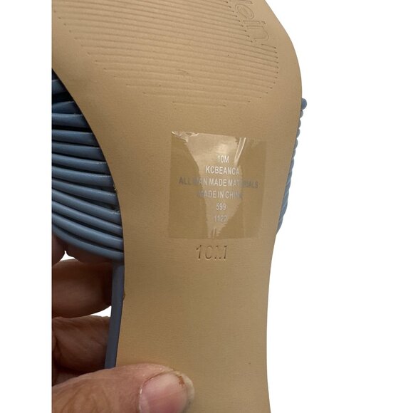 Calvin Klein 10M Beanca Chic Blue Knotted Slide Square Sandals Kitten Heel - Picture 9 of 11